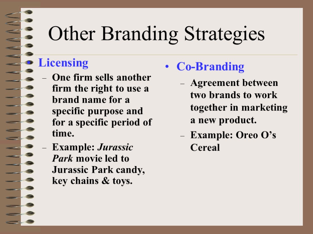 Other Branding Strategies Licensing One firm sells another firm the right to use a